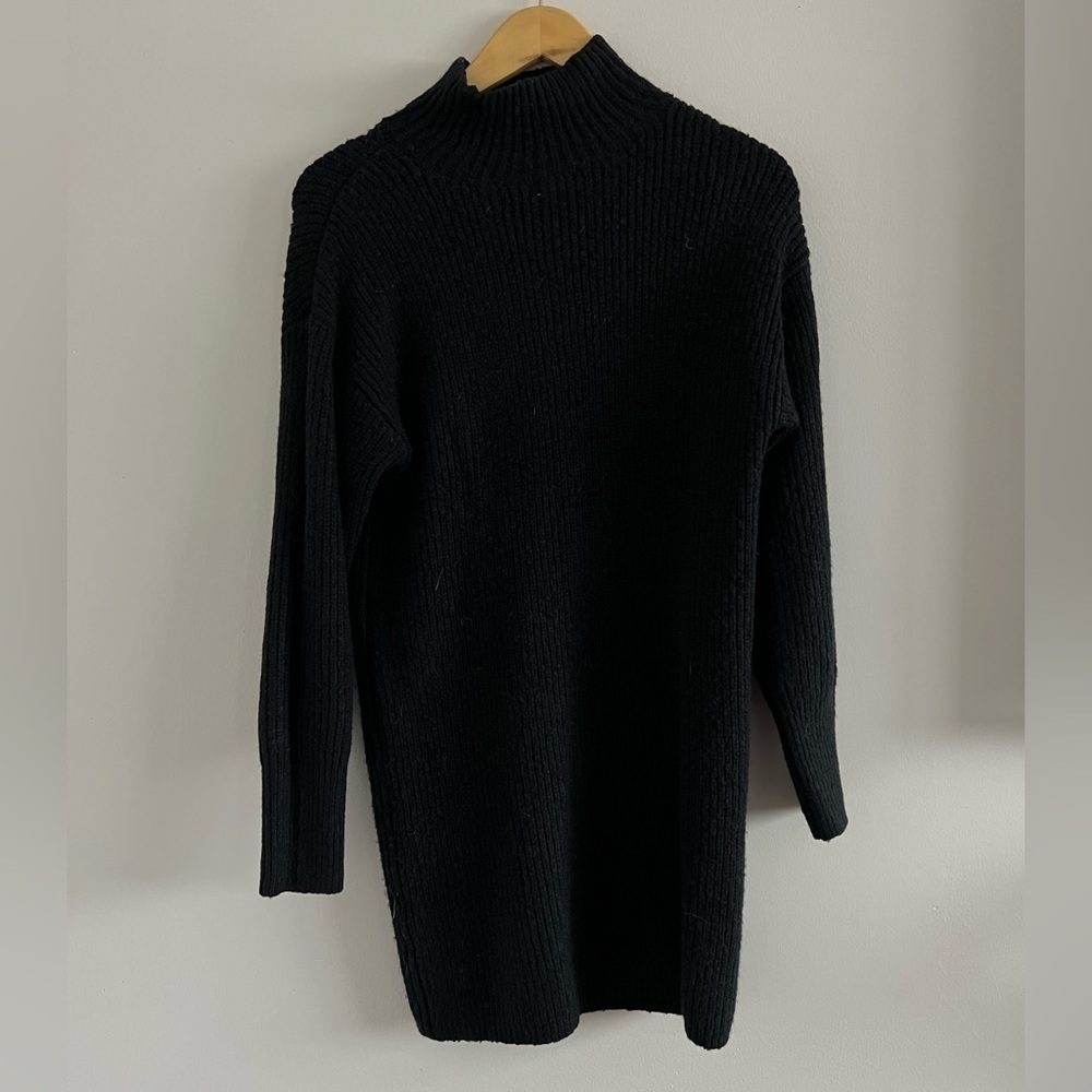 Garage Black Ribbed Sweater Dress – Size Small | Long Sleeve Cozy Mini